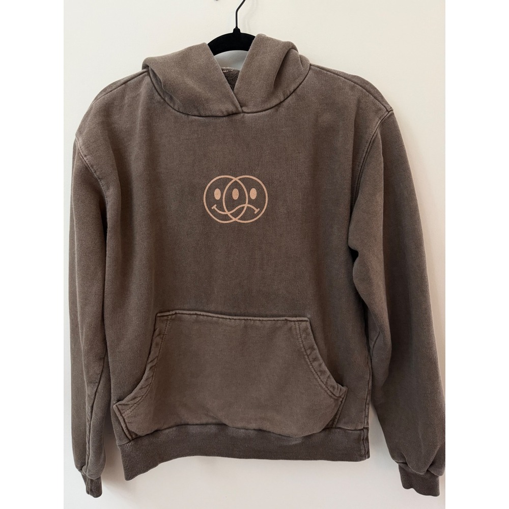 Not Always Okay Brown Distressed Hoodie Small Grunge Streetwear Y2K